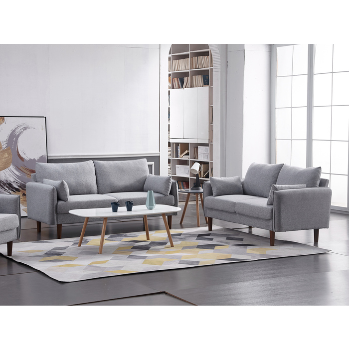8152-2PC 2PC LIGHT GRAY Linen Stationary Basic Living Room Set w/ Throw Pillows