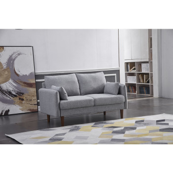 8152-LOVE LIGHT GRAY Linen Stationary Basic Loveseat w/ Throw Pillows