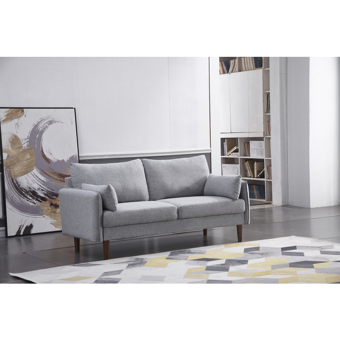 8152-SOFA LIGHT GRAY Linen Stationary Basic Sofa w/ Throw Pillows