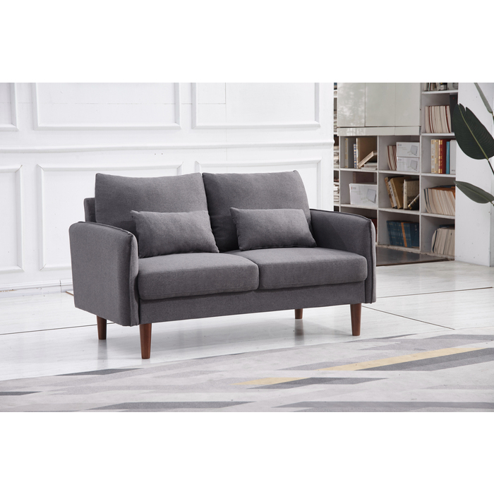 8151-LOVE DARK GRAY Linen Stationary Basic Loveseat w/ Throw Pillows