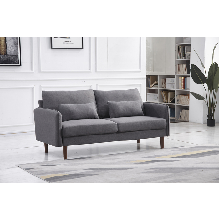 8151-SOFA DARK GRAY Linen Stationary Basic Sofa w/ Throw Pillows