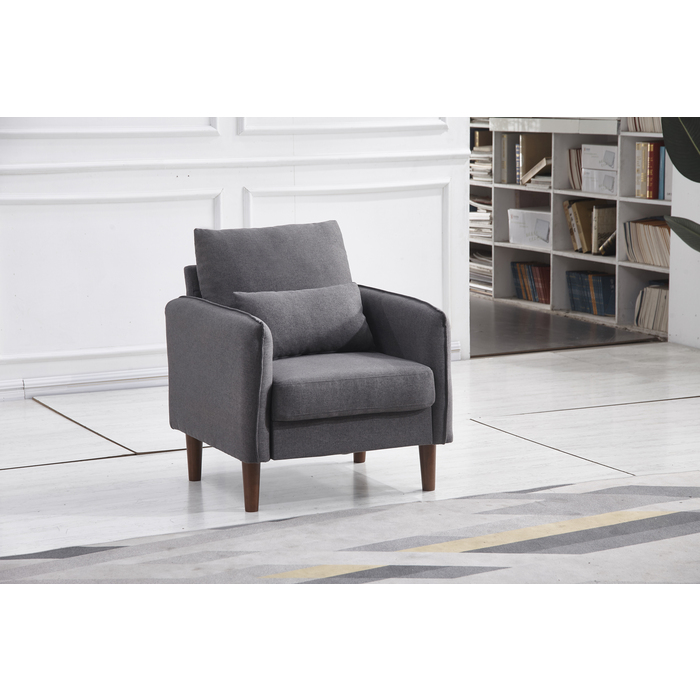 8151-CHAIR DARK GRAY Linen Stationary Basic Chair w/ Throw Pillow