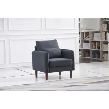 8153-CHAIR BLUE GRAY Linen Stationary Basic Chair w/ Throw Pillow