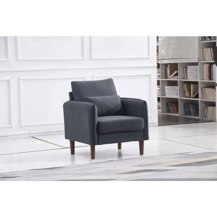 8153-CHAIR BLUE GRAY Linen Stationary Basic Chair w/ Throw Pillow