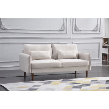 8157-SOFA BEIGE Linen Stationary Basic Sofa w/ Throw Pillows