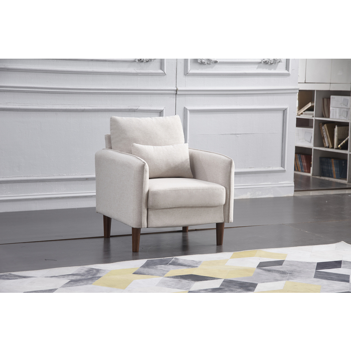 8157-CHAIR BEIGE Linen Stationary Basic Chair w/ Throw Pillow