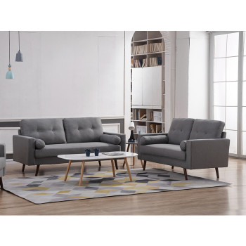 8132-2PC 2PC LIGHT GRAY Linen Stationary Tufted Back Living Room Set w/ Cylinder Throw Pillows