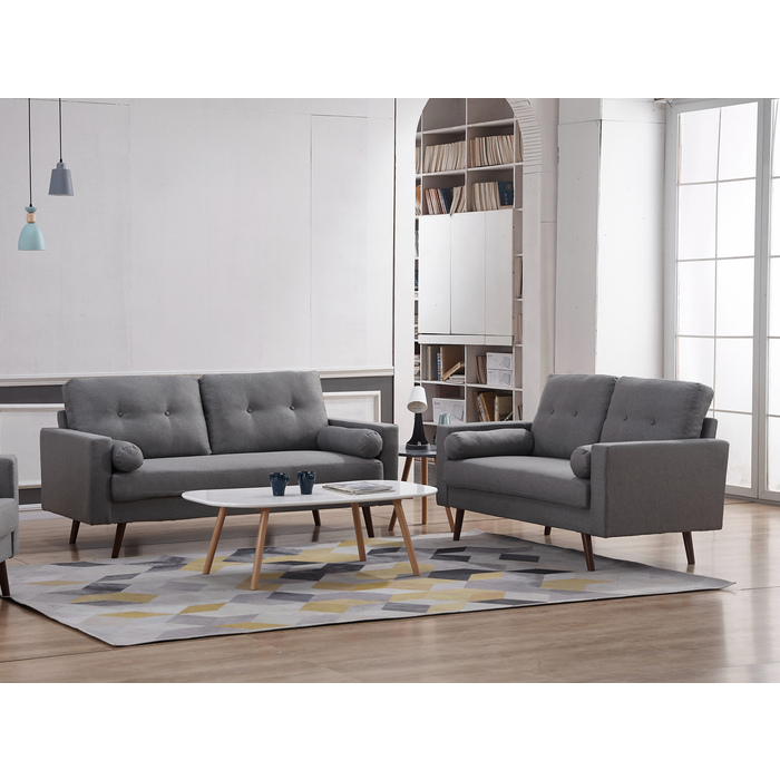 8132-2PC 2PC LIGHT GRAY Linen Stationary Tufted Back Living Room Set w/ Cylinder Throw Pillows