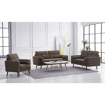 8133-3PC 3PC BROWN Linen Stationary Tufted Back Living Room Set w/ Cylinder Throw Pillows