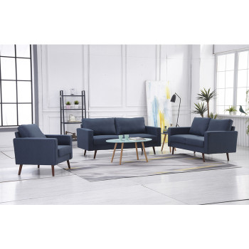 8125-3PC 3PC NAVY Linen Stationary Basic Living Room SET