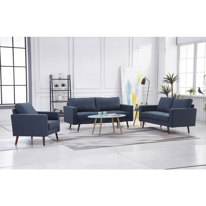 8125-3PC 3PC NAVY Linen Stationary Basic Living Room SET