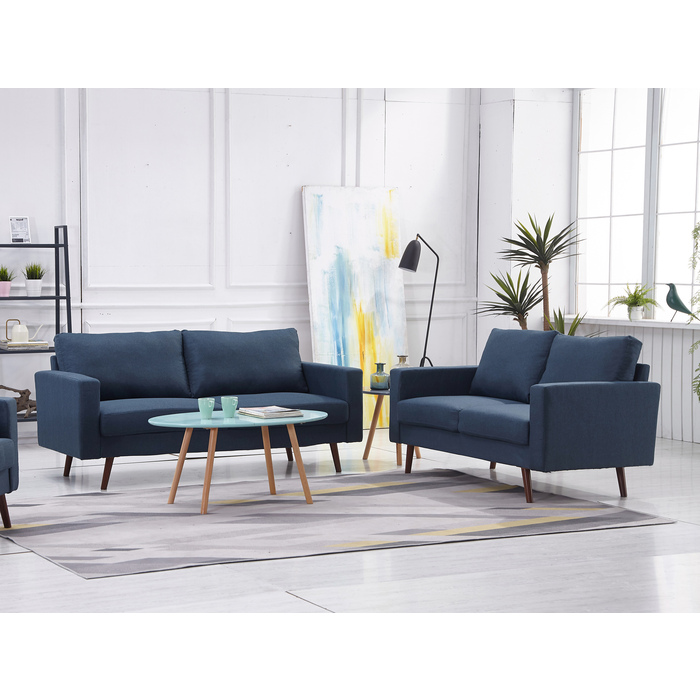 8125-2PC 2PC NAVY Linen Stationary Basic Living Room SET