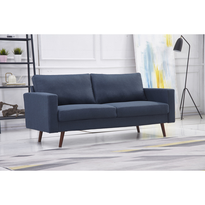 8125-SOFA NAVY Linen Stationary Basic Sofa