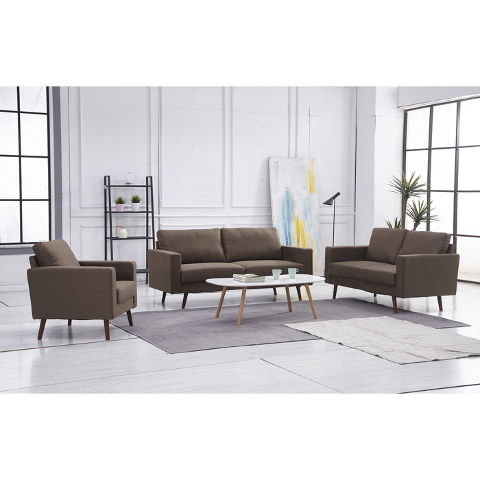 8123-3PC 3PC BROWN Linen Stationary Basic Living Room SET