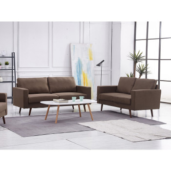 8123-2PC 2PC BROWN Linen Stationary Basic Living Room SET