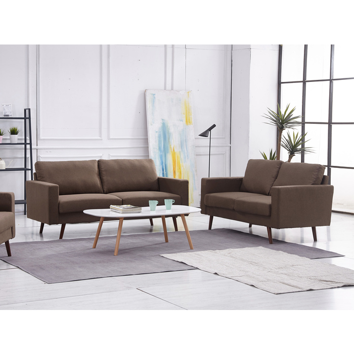 8123-2PC 2PC BROWN Linen Stationary Basic Living Room SET
