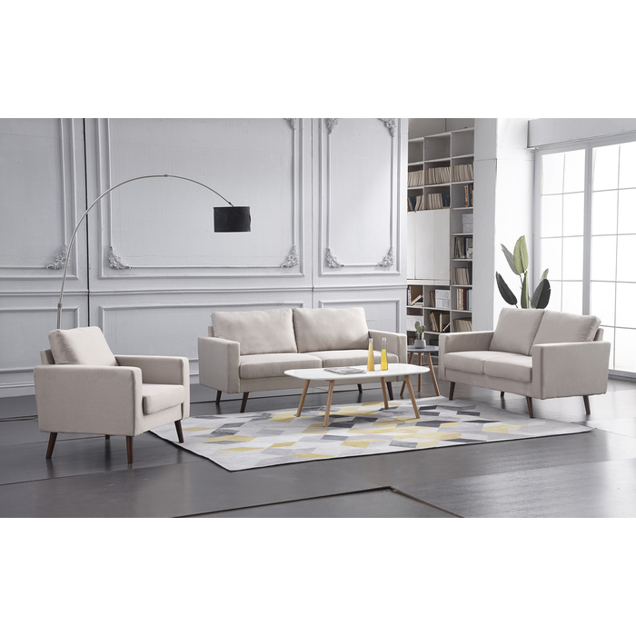 8127-3PC 3PC BEIGE Linen Stationary Basic Living Room SET