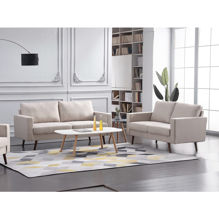 8127-2PC 2PC BEIGE Linen Stationary Basic Living Room SET