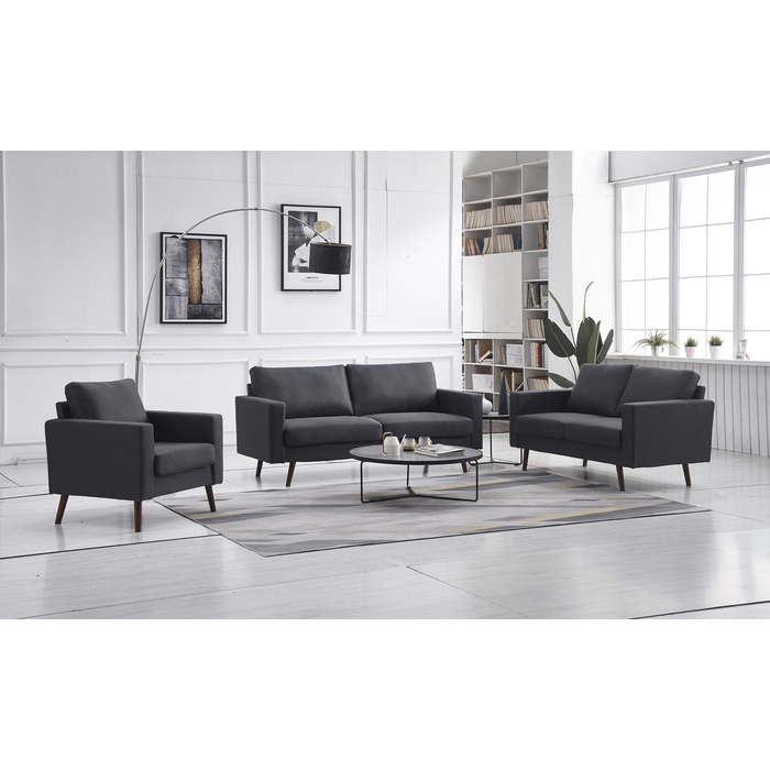 8121-3PC 3PC DARK GRAY Linen Stationary Basic Living Room SET