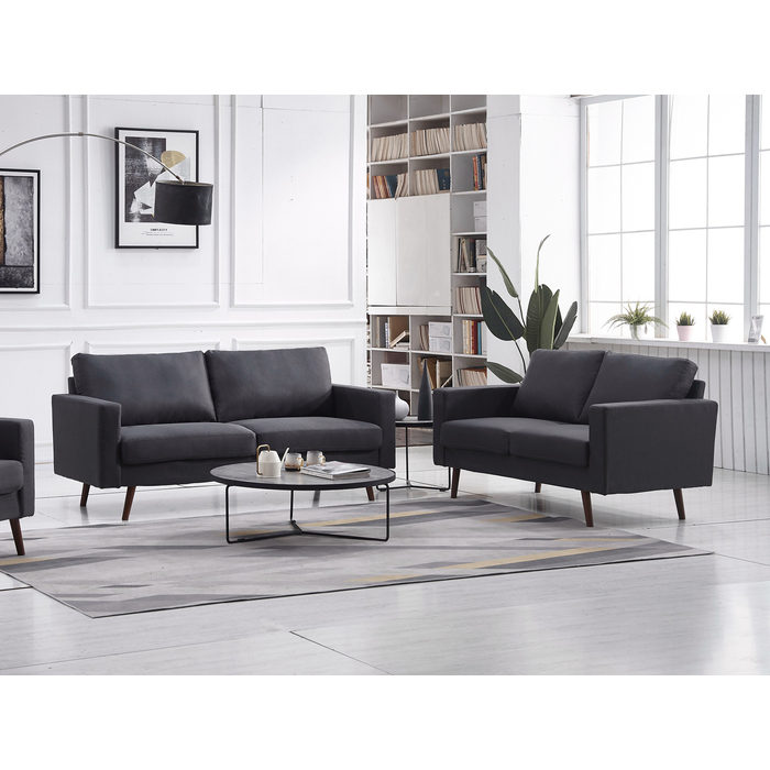 8121-2PC 2PC DARK GRAY Linen Stationary Basic Living Room SET