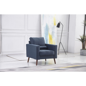 8116-CHAIR NAVY Linen Stationary Tufted Seat Chair w/ Cylinder Throw Pillow