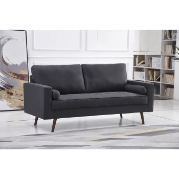 8112-SOFA DARK GRAY Linen Stationary Tufted Seat Sofa w/ Cylinder Throw Pillows