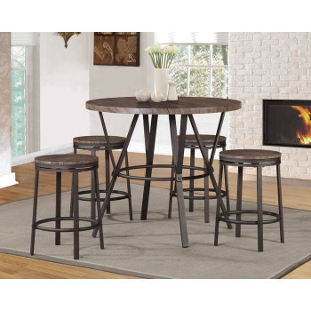7877-BR-5PC 5PC BROWN TOP Metal Round Counter Table Set w/ Paper Veneer MDF Top