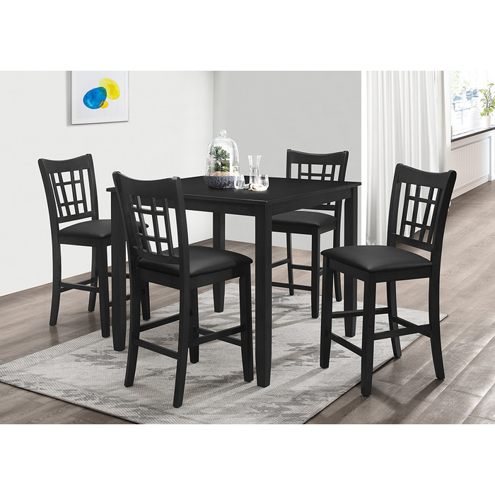 7855-5PC 5PC BLACK Wooden Square Counter Table Set w/ MDF Top