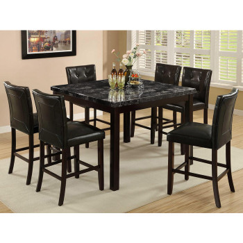 7860-7749-7PC 7PC GRAY TOP Faux Marble Wooden Square Counter Table Set w/ Parson Chair