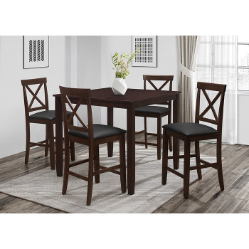 7821-5PC 5PC ESPRESSO Wooden Square Counter Table Set w/ MDF Top