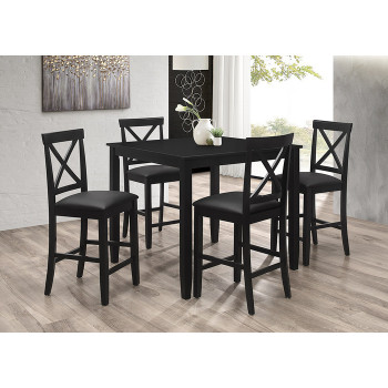 7820-5PC 5PC BLACK Wooden Square Counter Table Set w/ MDF Top