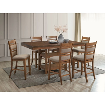 7802-7PC 7PC BROWN Wooden Counter Table + Butterfly Leaf Set