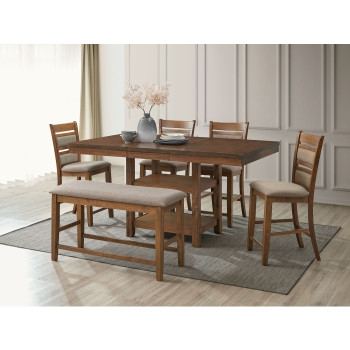 7802-6PC 6PC BROWN Wooden Counter Table + Butterfly Leaf Set