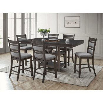 7801-7PC 7PC GRAY Wooden Counter Table + Butterfly Leaf Set