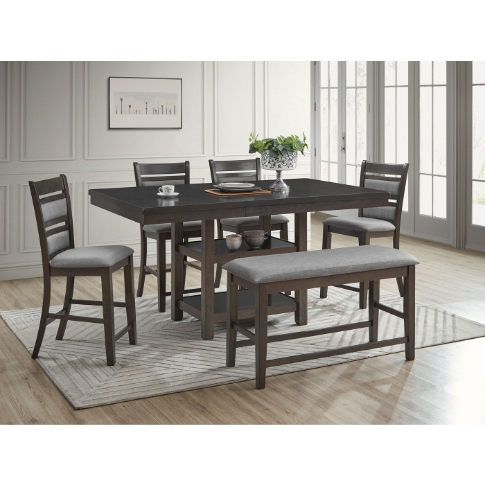 7801-6PC 6PC GRAY Wooden Counter Table + Butterfly Leaf Set