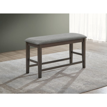 7701-BENCH GRAY Wooden Counter Bench w/ Cushion