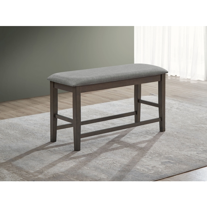 7701-BENCH GRAY Wooden Counter Bench w/ Cushion
