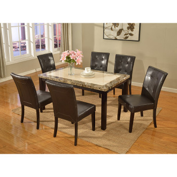 7886-7763-7PC 7PC TWO-TONE TOP Faux Marble Wooden Dining Table w/ Parson Chair