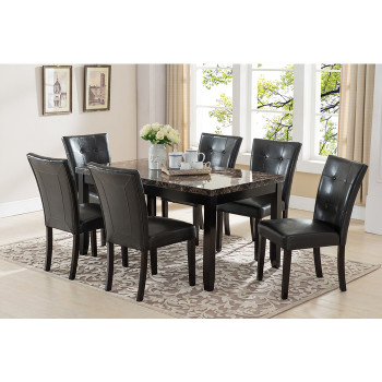 7888 BLACK-BROWN TOP Faux Marble Wooden Dining Table