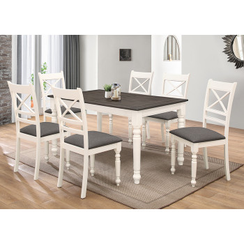7827-7PC 7PC IVORY & GRAY Two-Tone Wooden Dining Table Set w/ MDF Top