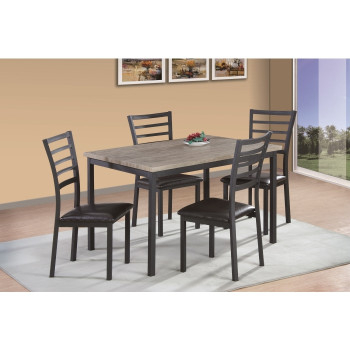 7808-5PC 5PC BLACK FRAME Metal Dining Table Set w/ Paper Veneer MDF Top
