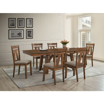 7805-7PC 7PC BROWN Wooden Dining Table + Double Extension Leaf Set
