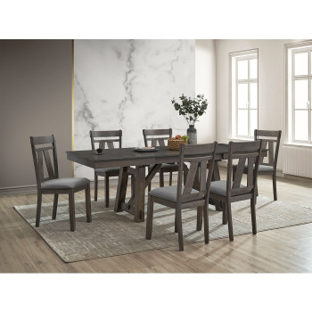 7803-7PC 7PC GRAY Wooden Dining Table + Double Extension Leaf Set