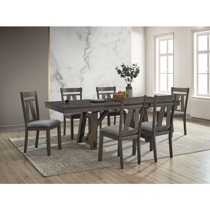 7803-7PC 7PC GRAY Wooden Dining Table + Double Extension Leaf Set