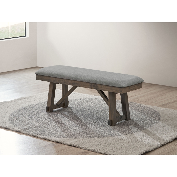 7703-BENCH GRAY Wooden Dining Bench w/ Cushion