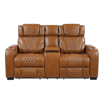 8449BR-2PWHM Power Double Reclining Love Seat with Center Console, Power Headrests, Storage Arms with Cup Holders, Wireless charger, Air Massage and Heat, LED Lighting and Charging Ports