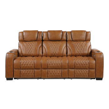 8449BR-3PWHM Power Double Reclining Sofa with Center Drop-Down Cup Holders, Power Headrests, Storage Arms with Cup holders, Reading Lights, Wireless Charger, Air Massage and Heat, LED Lighting and Charging Ports