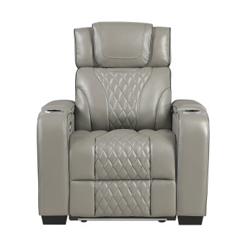 8449GY-1PWHM Power Reclining Chair with Power Headrest, Storage Arms with Cup Holders, Air Massage and Heat, LED Lighting and Charging Ports