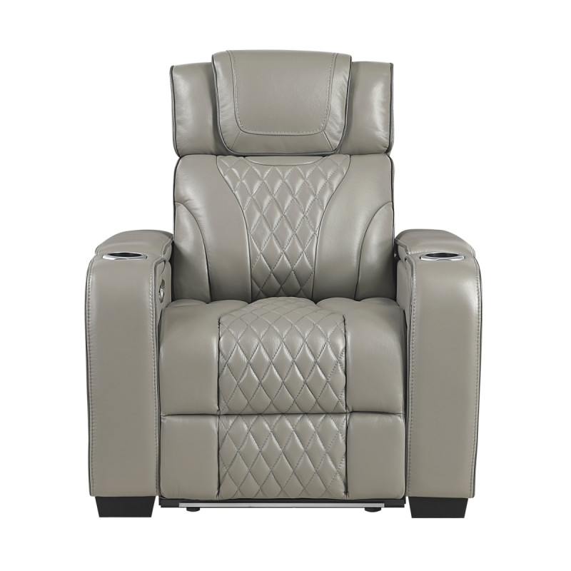 8449GY-1PWHM Power Reclining Chair with Power Headrest, Storage Arms with Cup Holders, Air Massage and Heat, LED Lighting and Charging Ports