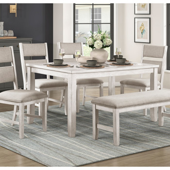 5982-60*6 6PC SETS Dining Table + 4 Chairs + Bench